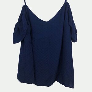 Candies Blouse Large Spaghetti Strap Lightweight Short Sleeve Blue Lined Summer